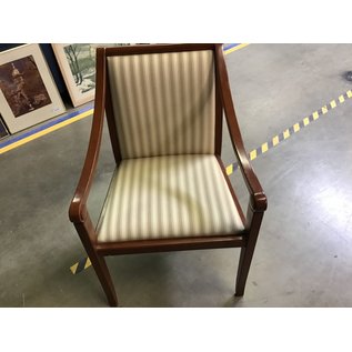 Light tan striped cloth side chair w/wood frame (5/4/23)
