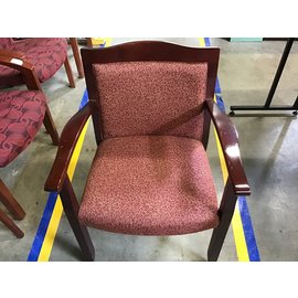 Maroon cloth pattern wood frame side chair (5/4/23)