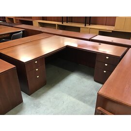 36x72x84” Cherry wood 6 drawer  desk w/Left pedestal and R/return