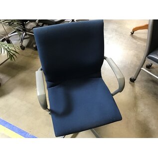 Blue cloth officer chair metal frame on castors 3/15/24