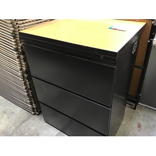 24x29 1/2x40” Black metal 3 drawer filing cabinet wood top (1/17/24)