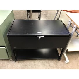17x33 1/2x27” black metal top load file cabinet on castors 2/6/24