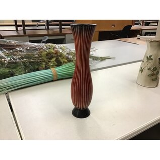 12” Red stripped decorative wood vase 2/13/24