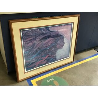 44x35” Pink and blue woman in wind framed print 2/14/24