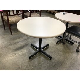 36” round light beige table black metal pedestal 3/1/24