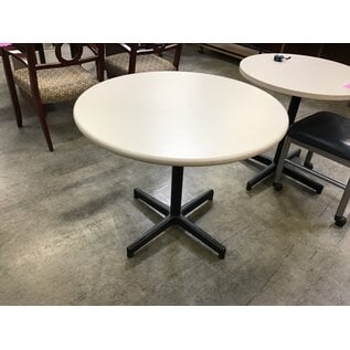 36” round light beige table black metal pedestal 5/1/24