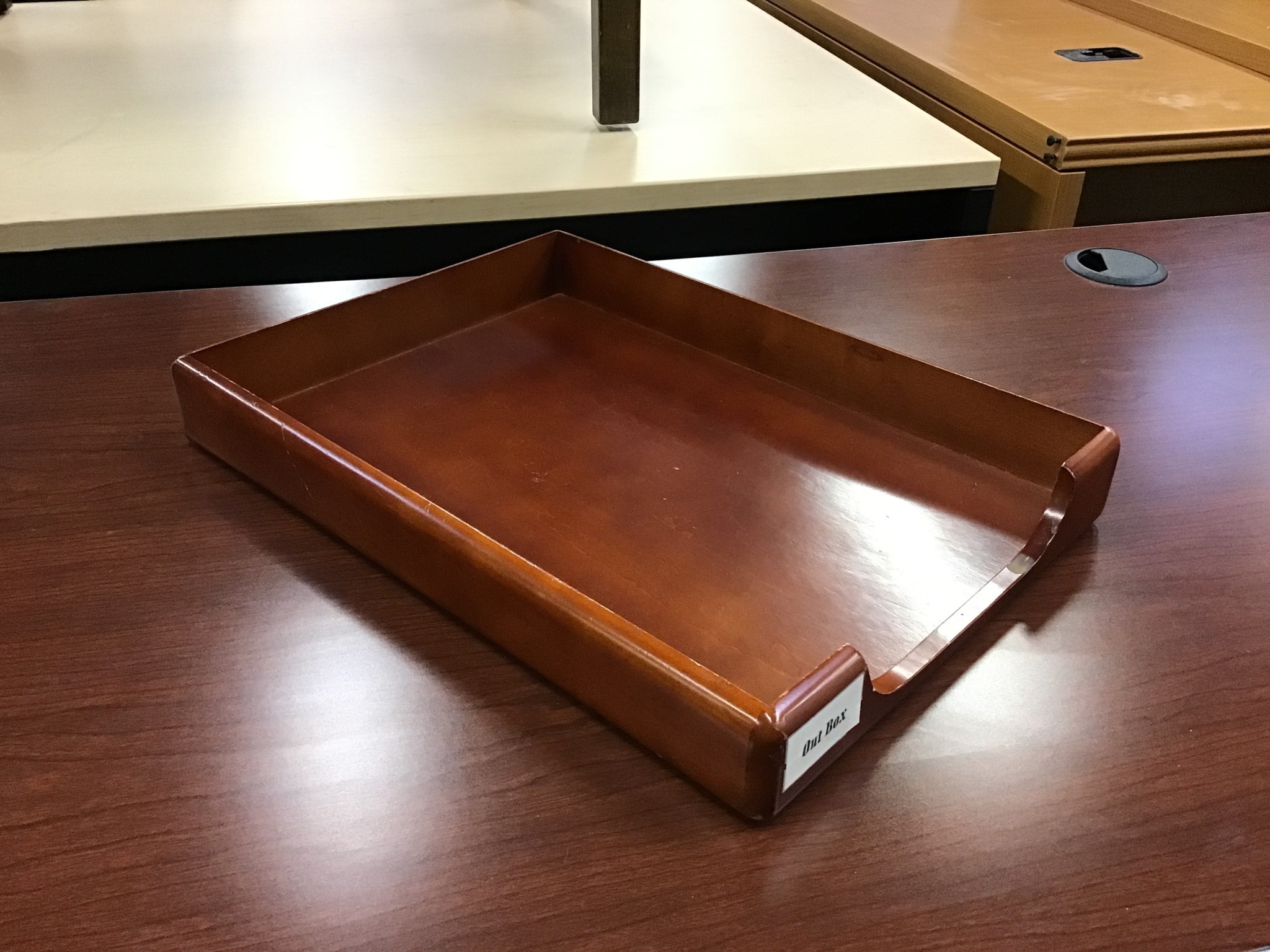 Cherry color wood legal paper tray 3/8/24 ND Surplus