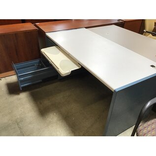 30x65x30” Blue metal grey top left pedestal desk 3/15/24