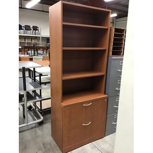 18x30x77 1/2” Light cherry color laminate 2 drawer lateral file cabinet with bookcase 3/18/24