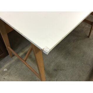55x31x38 1/2” White top wood frame tall table - damaged corner 3/21/24