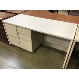 25x61x30” Grey top beige metal 5 drawer left pedestal credenza 3/21/24