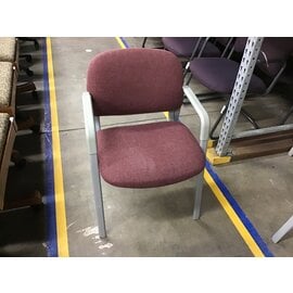 Maroon fabric grey metal frame side chair - some wear on arms 4/11/24
