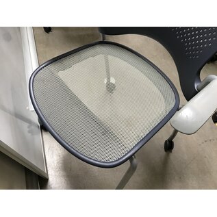 Dark blue stackable plastic back grey mesh seat Herman Miller chair on castors - some staining on seats 4/12/24