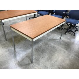 30x60x29” Beige metal Steelcase table with wood laminate top - slight wear 4/25/24