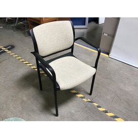 Beige pattern black frame stackable side chair 6/3/24