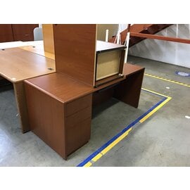 30x66x30” Wood laminate left pedestal desk with 48” right return 6/18/24