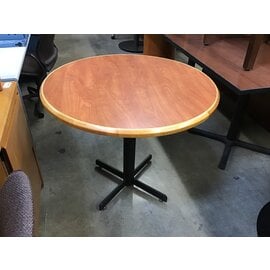 36” Oak color round table black metal pedestal 7/2/24