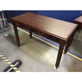 24x48x31” Cherry color wood desk w/center drawer outlets & usb port (untested) - some wear throughout 9/23/25