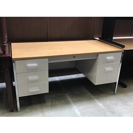 30x60x29” Beige metal desk 6 drawer wood laminate top 7/15/26