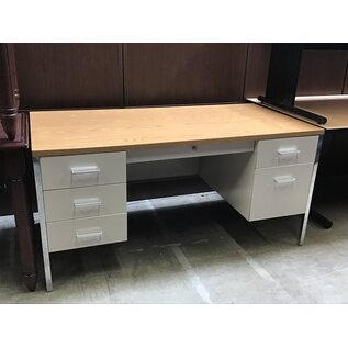 30x60x29” Beige metal desk 6 drawer wood laminate top 7/15/26