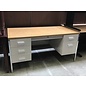 30x60x29” Beige metal desk 6 drawer wood laminate top 7/15/26