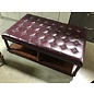 32x49x18” Burgundy padded vinyl top cherry wood bench/ottoman - some wear throughout 4/16/25