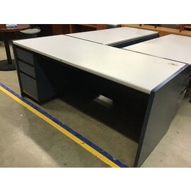 30x70x30” Blue metal Steelcase left pedestal desk with cord cutout 6/10/26