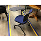 Navy blue padded right hand tablet arm chair on castors 4/28/25