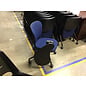 Navy blue padded right hand tablet arm chair on castors 4/28/25