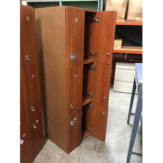 20x10x68” Wood laminate three high locker unit - 2 units connected (20x20x68”, 6 lockers) 1/28/25
