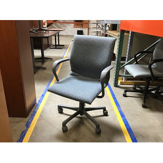 Light blue pattern grey frame desk chair - not height adjustable 7/14/26