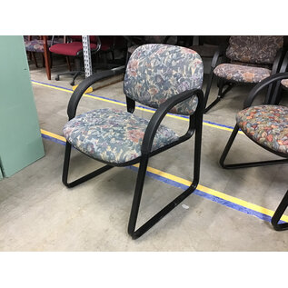 Green/violet floral pattern cushioned sled frame side chair 12/18/25