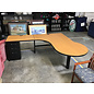 84x72” Light wood laminate top black metal P desk with left return