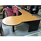 84x72” Light wood laminate top black metal P desk with left return