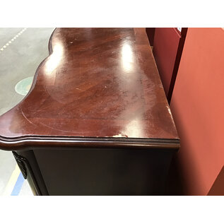 19x66x35 1/2” Dark cherry color buffet cabinet - nicks and scratches throughout/needs new hardware 6/10/25