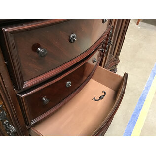 19x66x35 1/2” Dark cherry color buffet cabinet - nicks and scratches throughout/needs new hardware 6/10/25