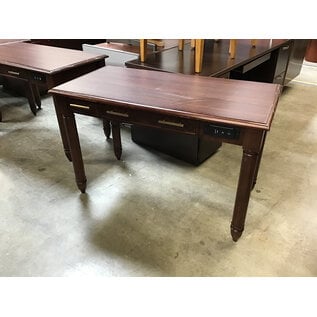 24x48x31” Cherry color wood desk w/center drawer outlets & usb port (untested) - newer hardware - some wear throughout 6/20/25