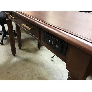 24x48x31” Cherry color wood desk w/center drawer outlets & usb port (untested) - newer hardware - some wear throughout 6/20/25