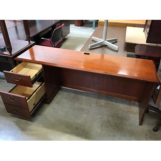 20x72x30” Light cherry color left pedestal credenza - damaged back  6/24/25