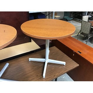 29 1/2” Oak color laminate round table grey metal pedestal 6/24/25