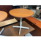 29 1/2” Oak color laminate round table grey metal pedestal 6/24/25