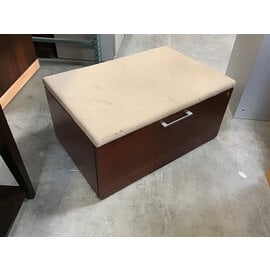 24x36x17” Cherry color single drawer lateral file/storage cabinet or bench with beige cushioned top - some wear on cushion 7/2/25