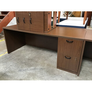 30x72” Dark wood laminate right pedestal L shape desk with 42” left return 7/7/26