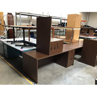 30x72” Dark wood laminate right pedestal L shape desk with 42” left return 7/7/26