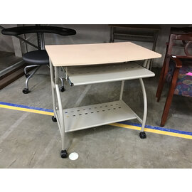 20x31 1/2x30” Beige laminate top metal frame computer stand on castors with keyboard shelf 7/8/25