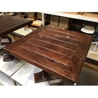 28x28x23” Dark wood single pedestal square end table - some wear throughout 9/18/25