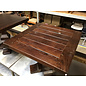 28x28x23” Dark wood single pedestal square end table - some wear throughout 9/18/25