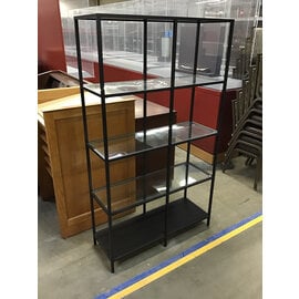 14x39 1/2x69” Black metal frame glass shelves bookcase 9/30/25