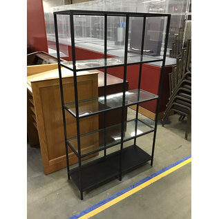 14x39 1/2x69” Black metal frame glass shelves bookcase 9/30/25