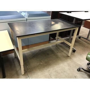 30x60 Black solid top beige metal frame height adjustable work table - some scratches and wear 10/6/25